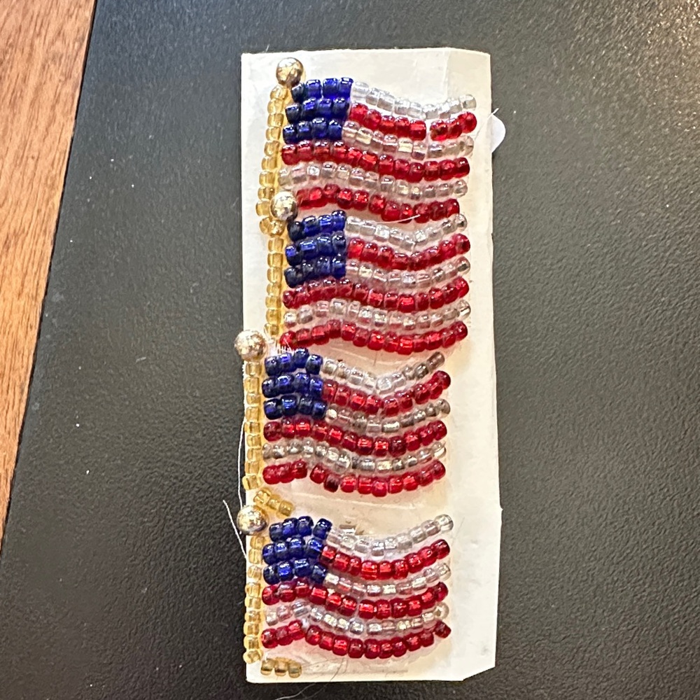 Beaded American Flag Fringe Hair Clip - Red, White & Blue